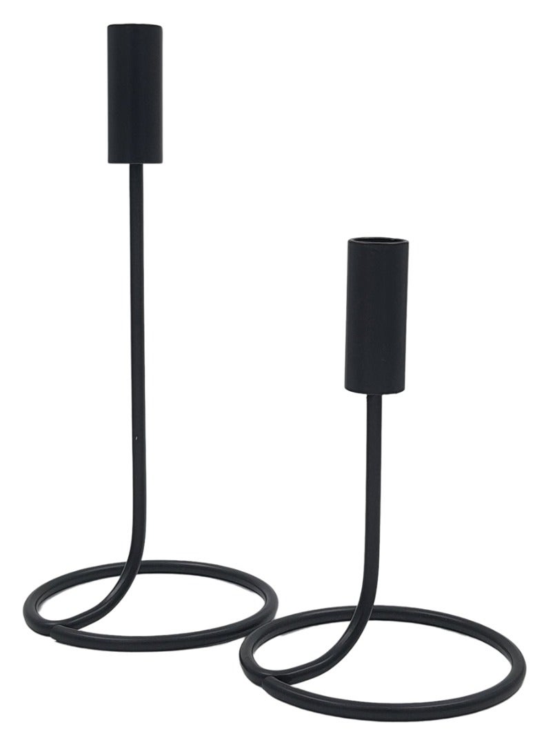 metal candle holder with opened ring base - black  - Image 1