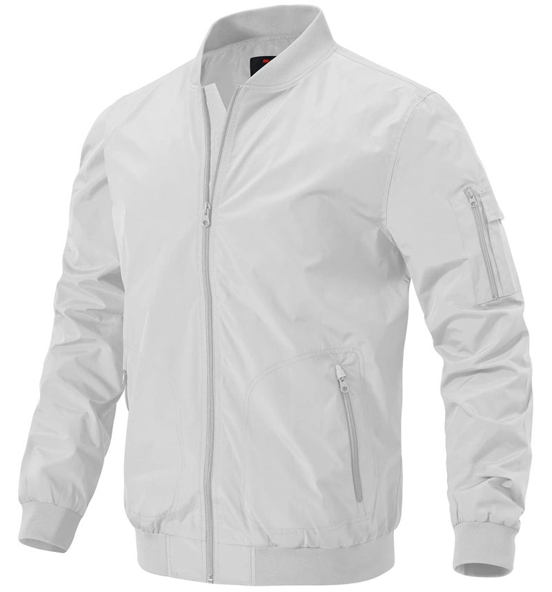 Gopune Mens Windproof Bomber Jackets Lightweight Running Windbreaker Outdoor Golf Fashion Coat Sliver WhiteM - Image 2