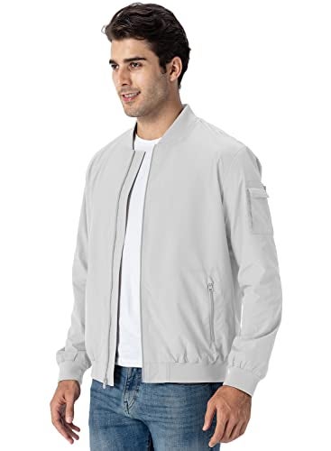 Gopune Mens Windproof Bomber Jackets Lightweight Running Windbreaker Outdoor Golf Fashion Coat Sliver WhiteM - Image 3