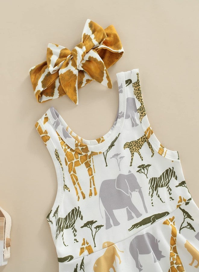 BULINGNA 3Pcs Baby Girl Summer Outfit Animal Print Sleeveless Ruffle Tank Tops High Waist Shorts Headband Clothing Set (Yellow, 12-18 Months) - Image 3