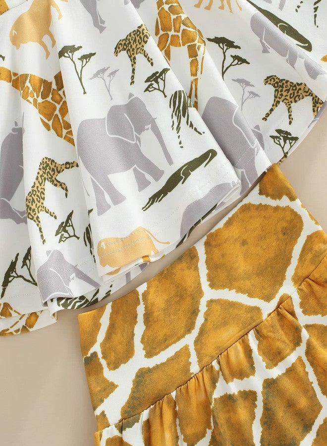 BULINGNA 3Pcs Baby Girl Summer Outfit Animal Print Sleeveless Ruffle Tank Tops High Waist Shorts Headband Clothing Set (Yellow, 12-18 Months) - Image 5