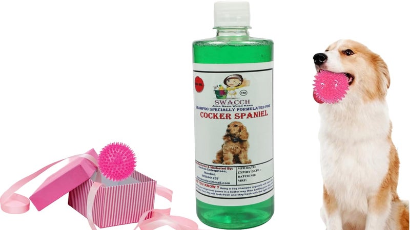 swacch Shampoo | Puppy Safe Shampoo | PH Balanced | Ditch to Itch for Cocker Spaniel Dog Shampoo 500ml (Neem Alovera) + Spike Ball Chew Toy Combo Pack - Image 1