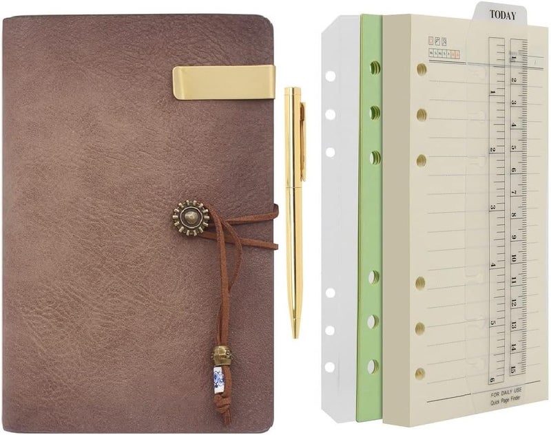 WONDERPOOL Leather Journal A6 Refillable 6 Ring Binder Notebook with Lined Paper and Pen,Writing Diary for Work Travel and Agenda Plan (a-Maroonpink) - Image 1