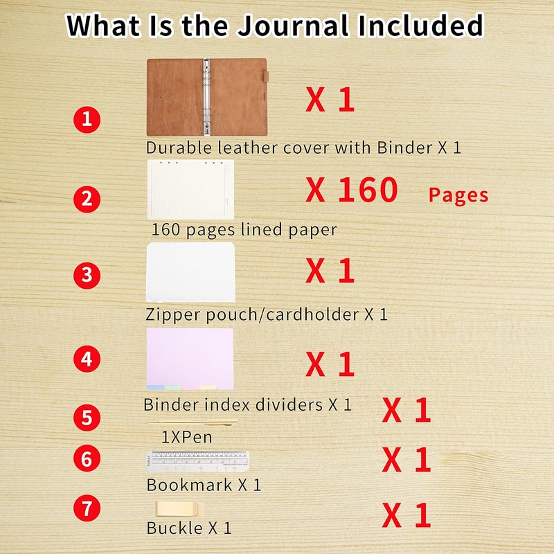 WONDERPOOL Leather Journal A6 Refillable 6 Ring Binder Notebook with Lined Paper and Pen,Writing Diary for Work Travel and Agenda Plan (a-Maroonpink) - Image 4