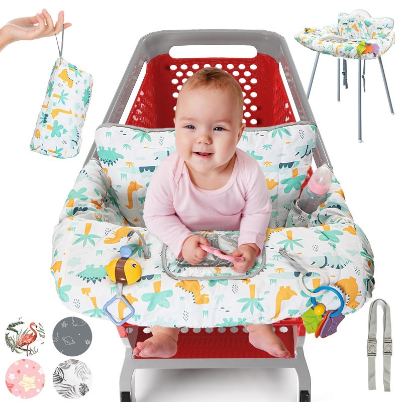 PILLANI Shopping Cart Cover for Baby, High Chair Cover for Restaurant Seat - Grocery Cart Cover for Baby Girl and Boy, Comfortable Cotton Buggy Covers for Babies - Padded Toddler Shopping Cart Cover - Image 1