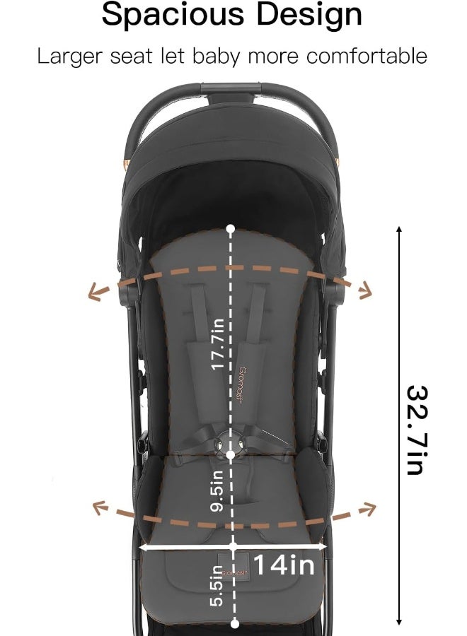 Gromast Gravity Folding Baby Stroller - Portable Toddler Stroller w/Adjustable Backrest & Canopy, Lightweight and UV Protected Travel Stroller, One-Hand Steering - Black - Image 4