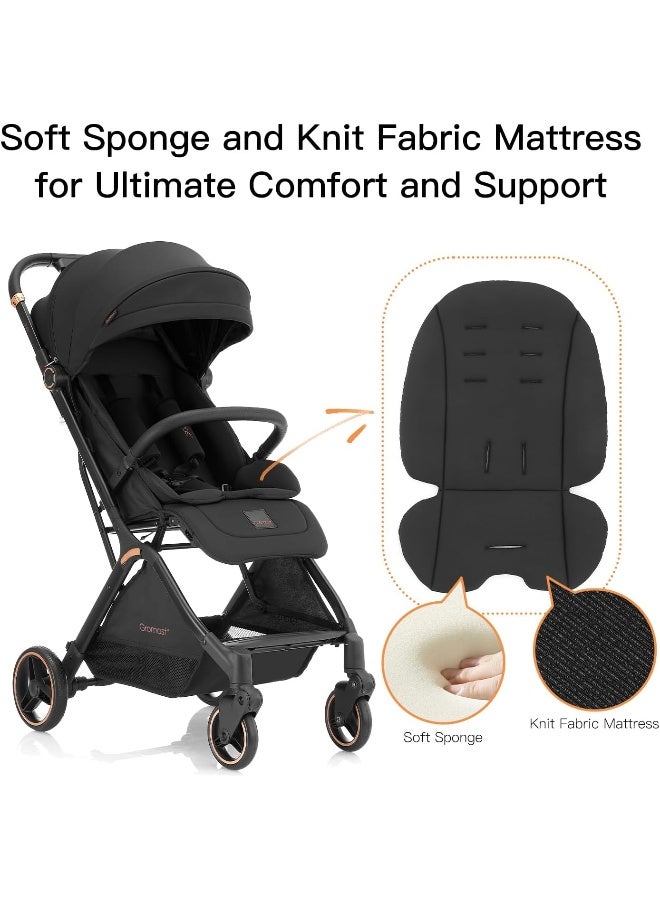 Gromast Gravity Folding Baby Stroller - Portable Toddler Stroller w/Adjustable Backrest & Canopy, Lightweight and UV Protected Travel Stroller, One-Hand Steering - Black - Image 5