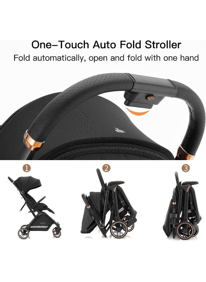 Gromast Gravity Folding Baby Stroller - Portable Toddler Stroller w/Adjustable Backrest & Canopy, Lightweight and UV Protected Travel Stroller, One-Hand Steering - Black - Image 2