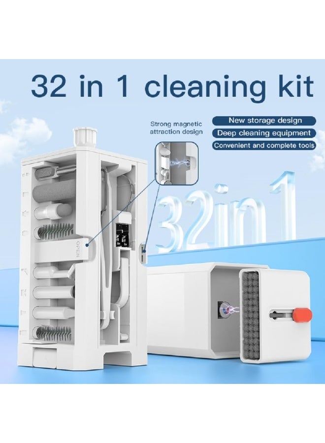 طقم تنظيف إلكترونيات متعدد الوظائف 32 في 1 – مجموعة تنظيف للابتوب والكمبيوتر مع أداة تنظيف منفذ الشحن، قلم لمس، فرشاة لوحة المفاتيح وأدوات قابلة لإعادة الاستخدام للآيفون، ماك بوك، سماعات الأذن، عدسات الكاميرا والمزيد - Image 3