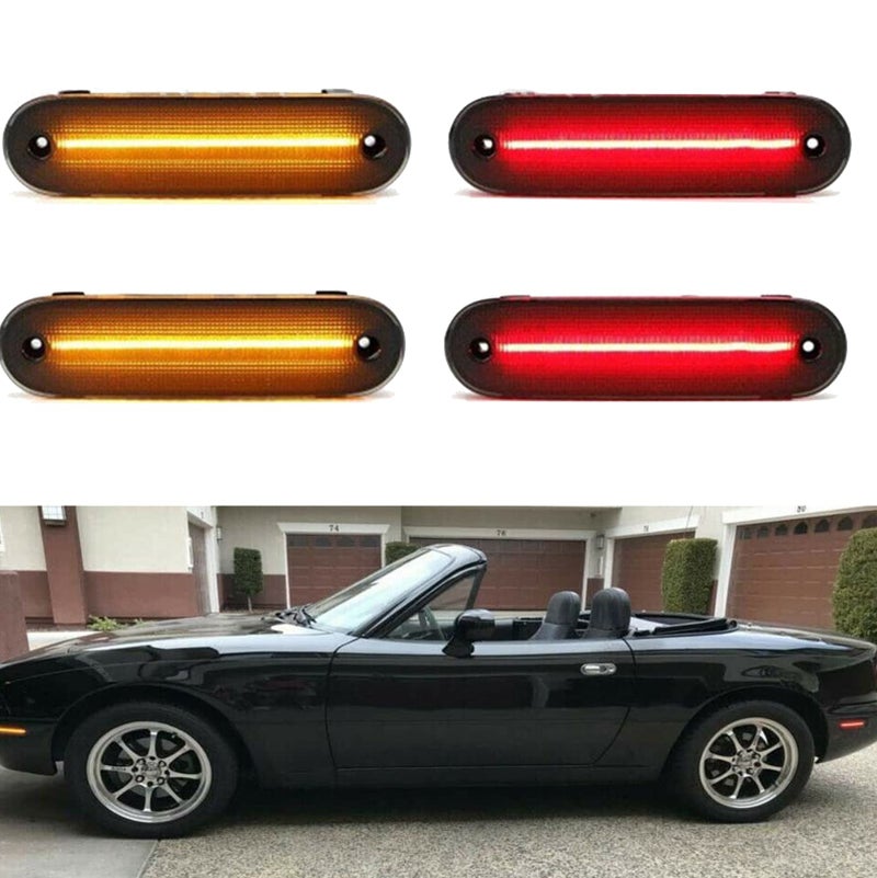 TOTMOX TOTMOX Smoked Lens Miata MX-5 LED Side Marker Lamp Light Kits for 90-97 Mazda Miata MX-5 & 1999-2005 Mazda Miata MX-5 Amber Front Red Rear Turn Signal Driver and Passenger Side Replacement - Image 1