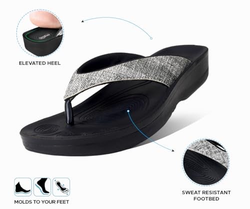 AEROTHOTIC Comfy Flip Flops for Women, Mellow Black, Size 9 - Image 4