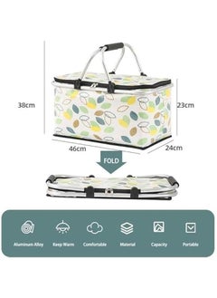 HOOKOR Picnic Basket Bag,Portable Collapsible Shopping Basket with Aluminium Handles,Lunch Box Organizer,Insulated Cooler Bag,Grocery Bag,for Shopping, Travel, Camping(Green leaves)  - Image 2