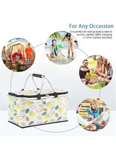 HOOKOR Picnic Basket Bag,Portable Collapsible Shopping Basket with Aluminium Handles,Lunch Box Organizer,Insulated Cooler Bag,Grocery Bag,for Shopping, Travel, Camping(Green leaves)  - Image 4