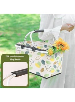 HOOKOR Picnic Basket Bag,Portable Collapsible Shopping Basket with Aluminium Handles,Lunch Box Organizer,Insulated Cooler Bag,Grocery Bag,for Shopping, Travel, Camping(Green leaves)  - Image 5