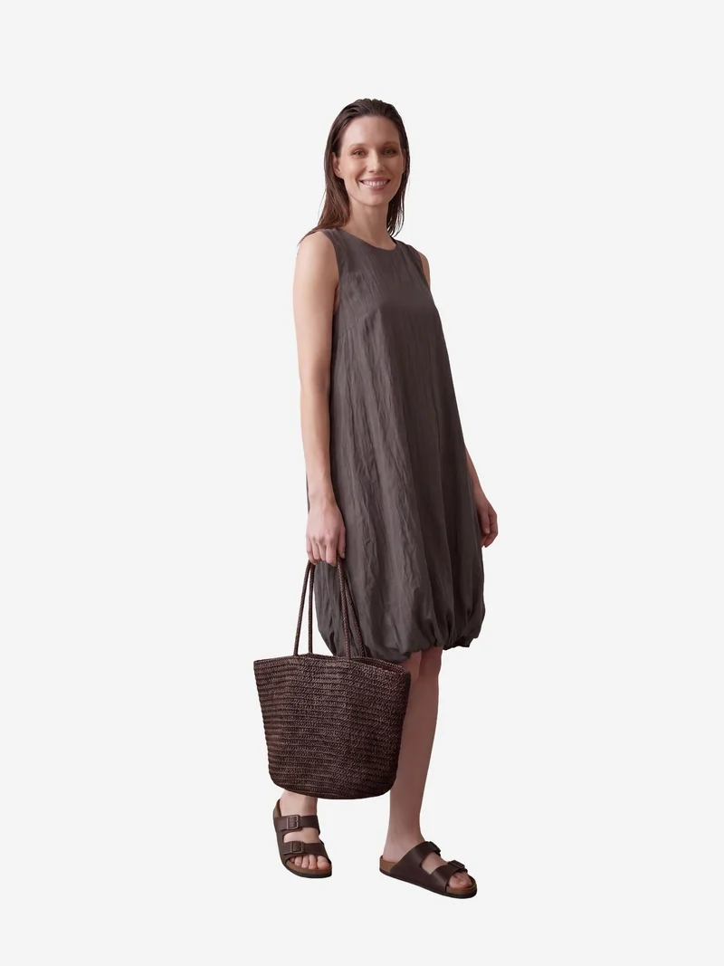 My Fashion Charcoal Grey MY FASHION Loose Mini Dress in Textured Lyocell for Women | Best Price UAE