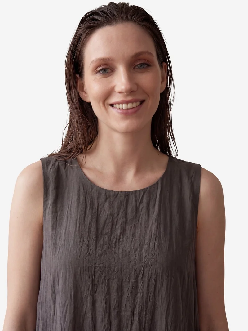 My Fashion Charcoal Grey MY FASHION Loose Mini Dress in Textured Lyocell for Women | Best Price UAE