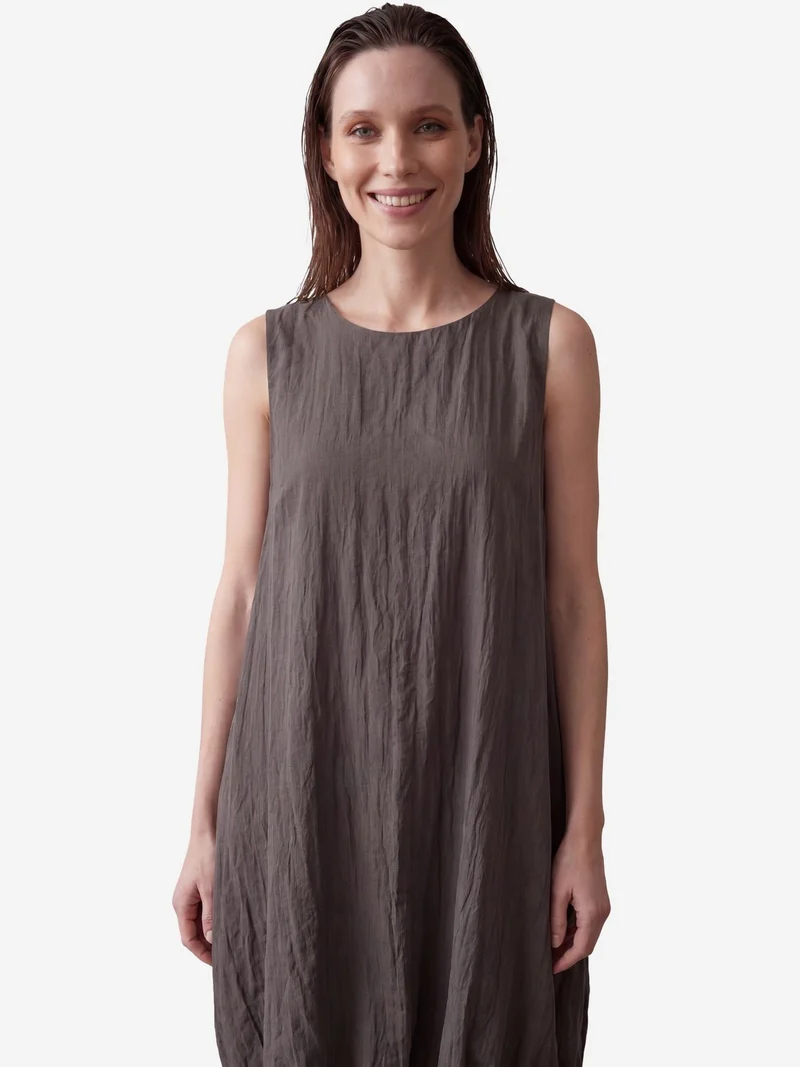 My Fashion Charcoal Grey MY FASHION Loose Mini Dress in Textured Lyocell for Women | Best Price UAE