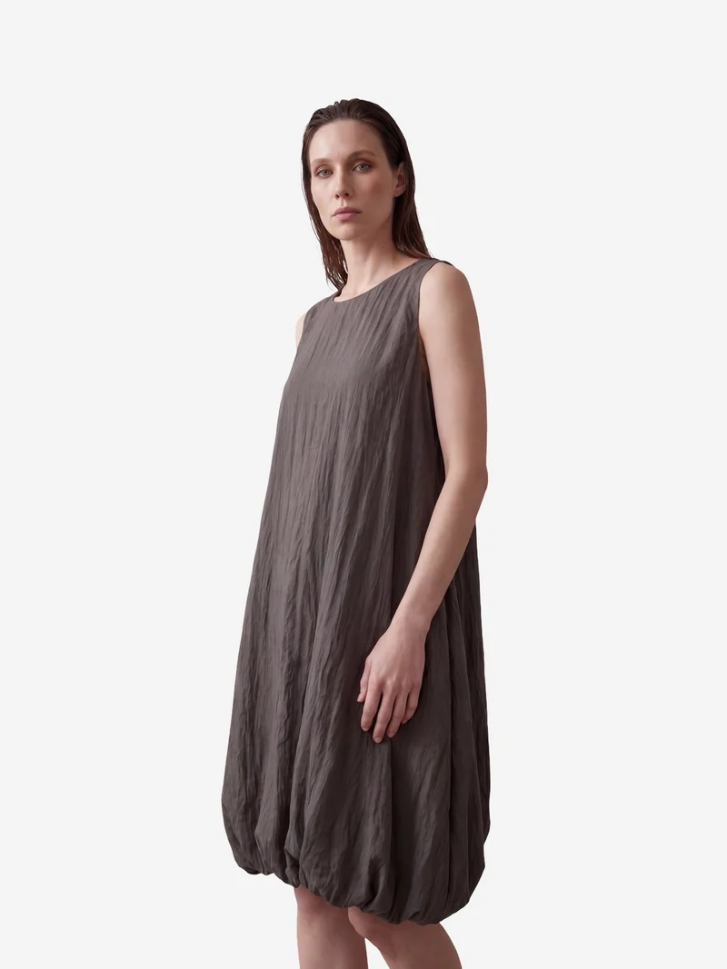My Fashion Charcoal Grey MY FASHION Loose Mini Dress in Textured Lyocell for Women | Best Price UAE
