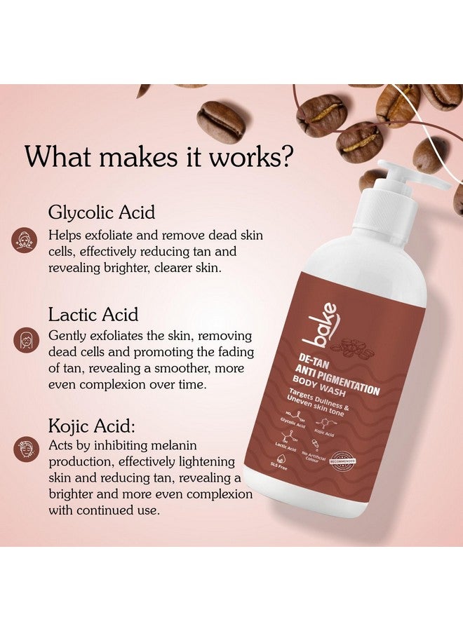 BAKE De-Tan Anti Pigmentation Coffee Body Wash with Kojic Acid, Glycolic Acid, Lactic Acid for Dark Spots, Pigmentation, Tanning & Tan Removal | For Men & Women | 250ml - Image 3