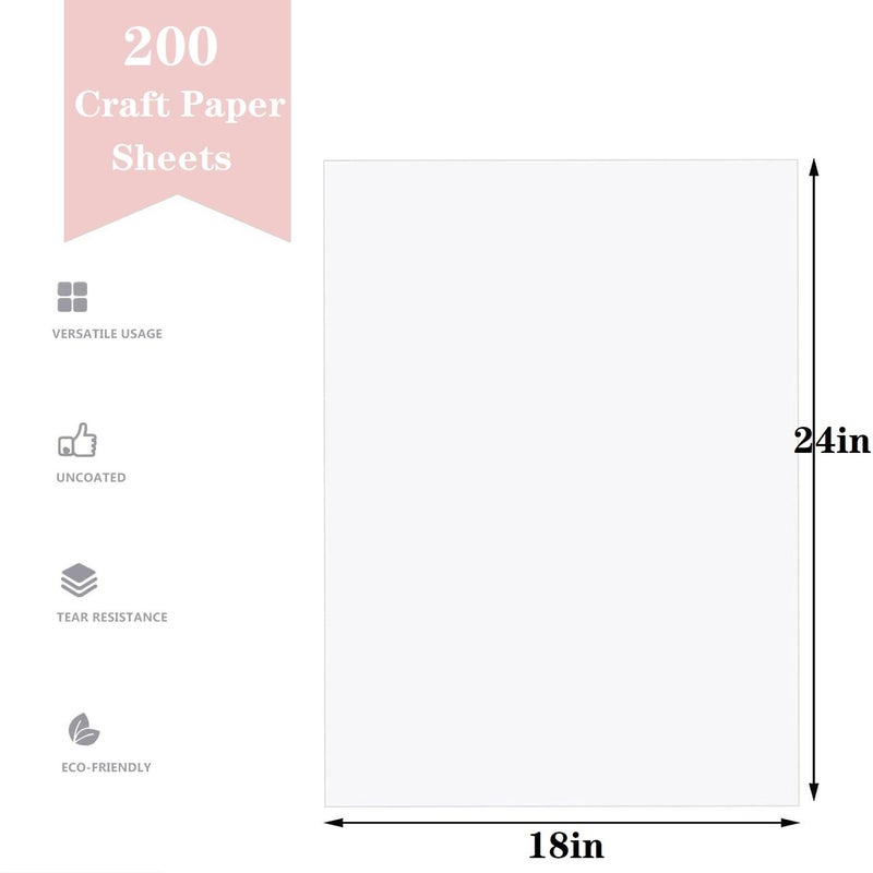 Shinok 18â€x 24â€Kraft Paper Sheets Bulk White Paper, Large Craft Paper for Arts, Drawing, DIY Projects, White Wrapping for Gift Shipping Packaging 200 Sheets - Image 2
