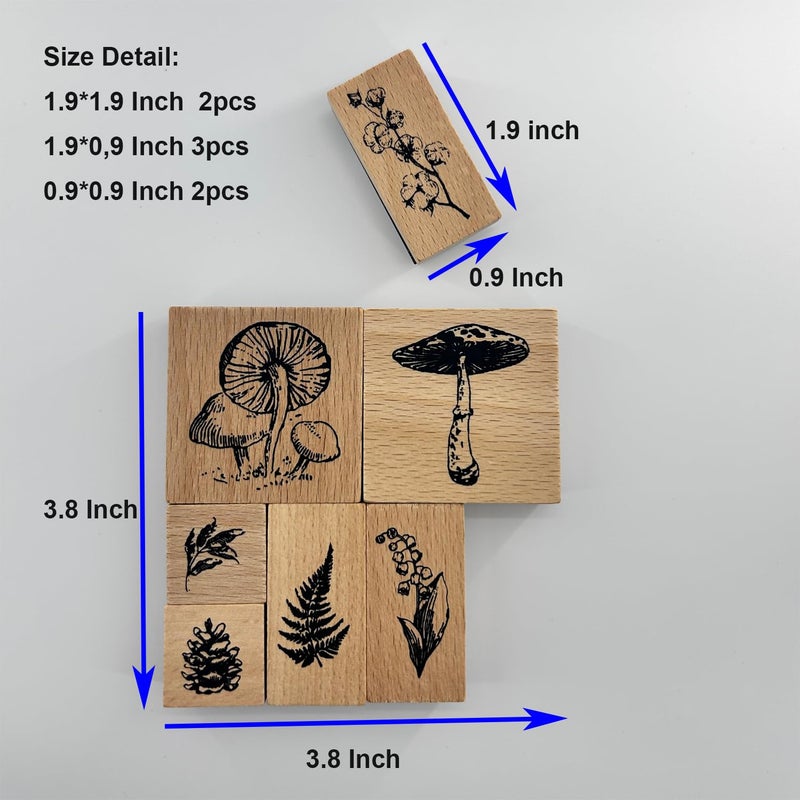 YGONTAK 7Pcs Wooden Mounted Rubber Stamps Plant and Flower Decorative Retro Wood Rubber Stamp Set for Art and Craft Journals DIY Card Making Scrapbooking - Image 2