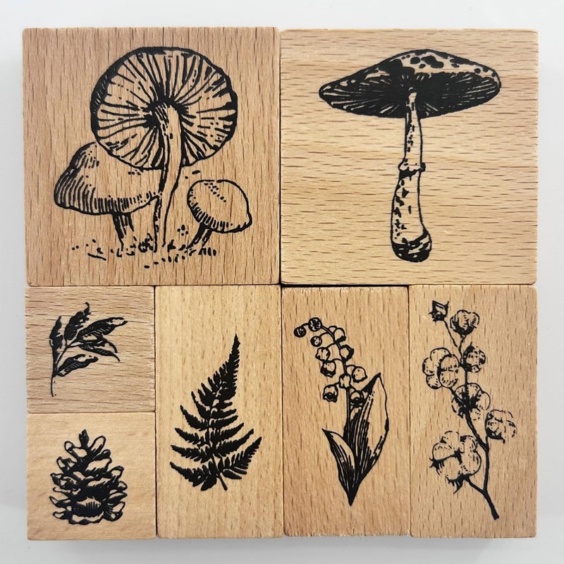 YGONTAK 7Pcs Wooden Mounted Rubber Stamps Plant and Flower Decorative Retro Wood Rubber Stamp Set for Art and Craft Journals DIY Card Making Scrapbooking - Image 1