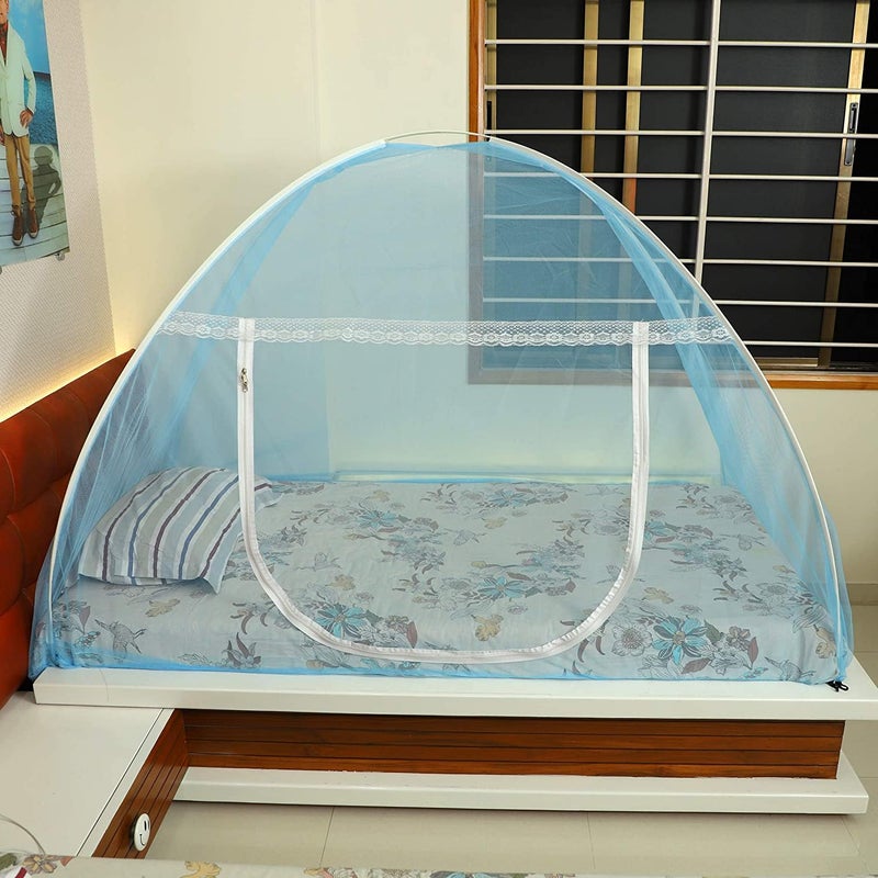 WNE Jaliwale شبكة بعوض قابلة للطي لج bed مفرد، ماشارداني، خفيفة الوزن بوليستر 30GSM شبكة قوية، لون أزرق حجم 6.5 × 4 أقدام (6.5 أقدام × 4 أقدام) - Image 1
