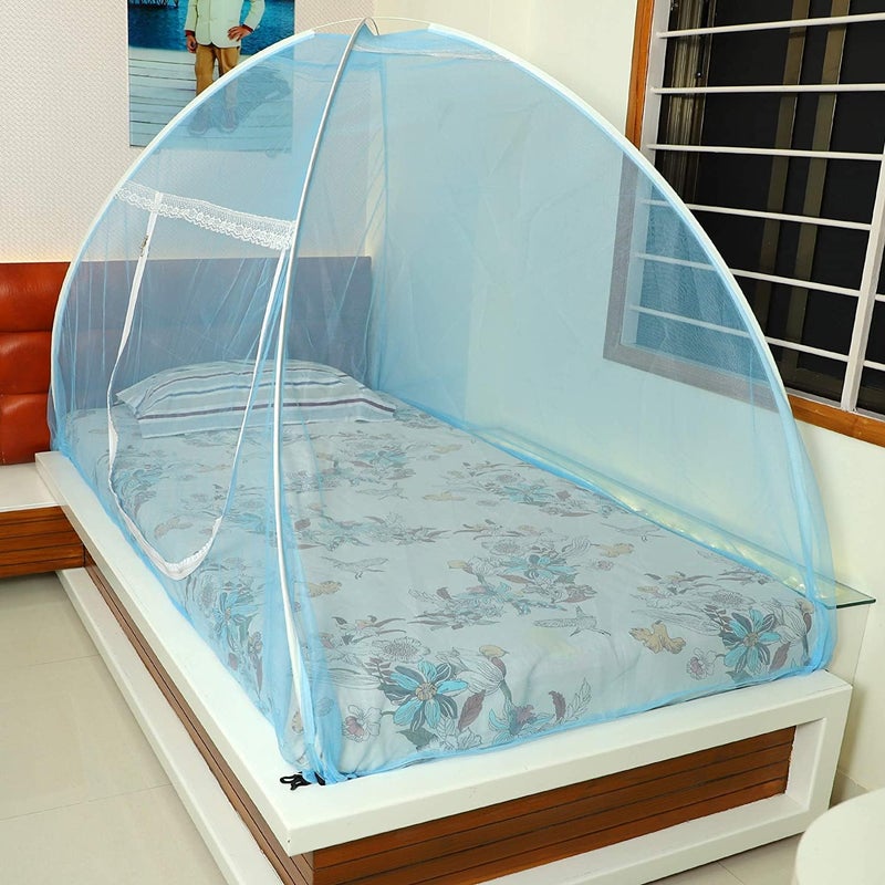 WNE Jaliwale شبكة بعوض قابلة للطي لج bed مفرد، ماشارداني، خفيفة الوزن بوليستر 30GSM شبكة قوية، لون أزرق حجم 6.5 × 4 أقدام (6.5 أقدام × 4 أقدام) - Image 2