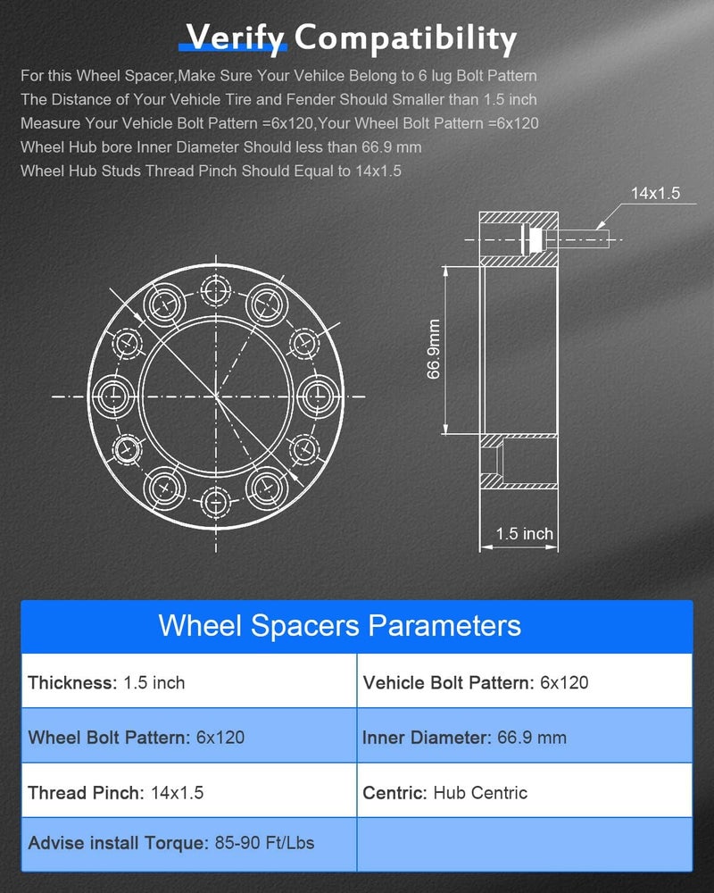 ECCPP 4X 1.5 Inch 6x120mm Hubcentric Wheel Spacers Adapters for Chevrolet and GMC - Image 3