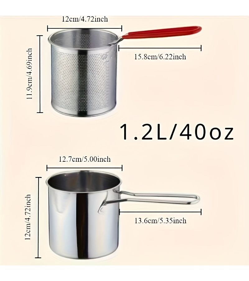 Stainless Steel Deep Fryer and Strainer Set Silvery for Crispy Fries Fish Chicken - Image 2