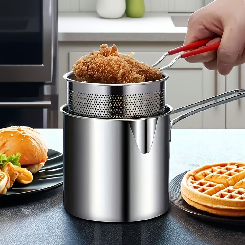 Stainless Steel Deep Fryer and Strainer Set Silvery for Crispy Fries Fish Chicken - Image 1