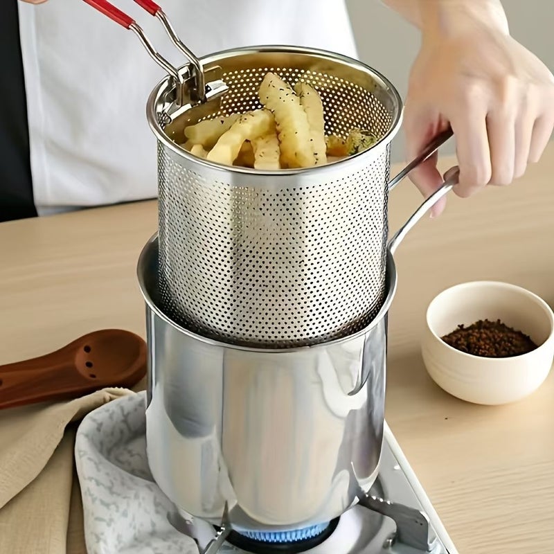 Stainless Steel Deep Fryer and Strainer Set Silvery for Crispy Fries Fish Chicken - Image 4