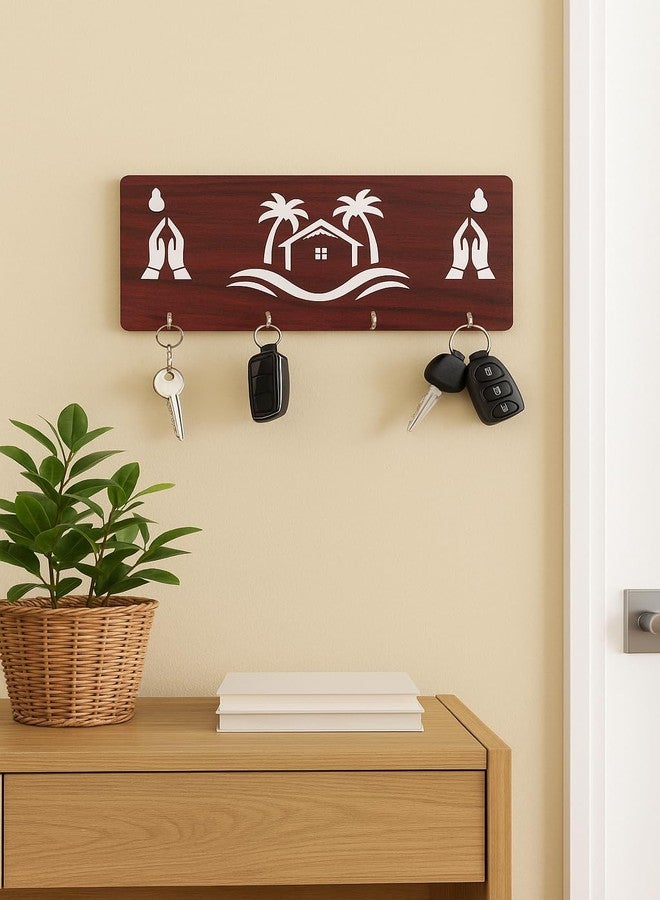 PEAK PLATE® Wooden Key Holder for Wall – 4 Hooks, Premium Wooden Finish, Decorative Wall Mounted Key Stand for Home & Office, Compact Size 15x7 cm - Image 2
