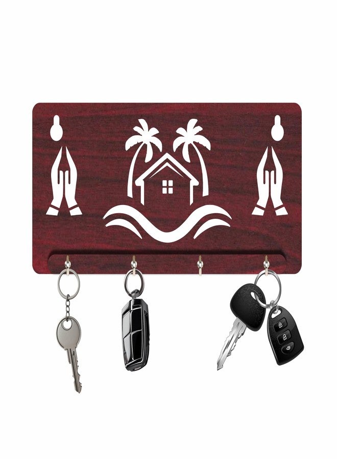 PEAK PLATE® Wooden Key Holder for Wall – 4 Hooks, Premium Wooden Finish, Decorative Wall Mounted Key Stand for Home & Office, Compact Size 15x7 cm - Image 1