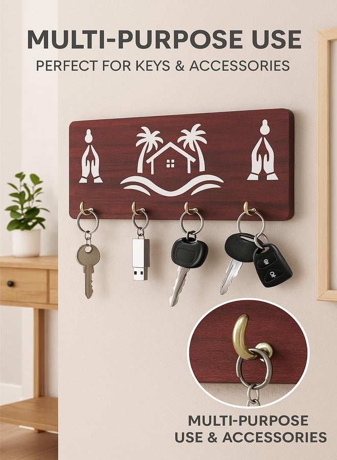 PEAK PLATE® Wooden Key Holder for Wall – 4 Hooks, Premium Wooden Finish, Decorative Wall Mounted Key Stand for Home & Office, Compact Size 15x7 cm - Image 4
