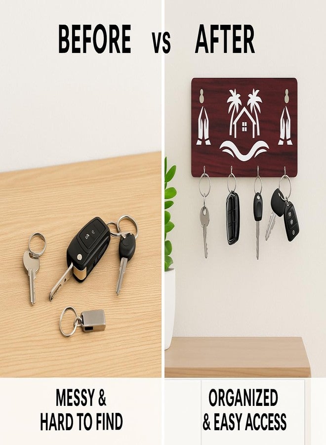 PEAK PLATE® Wooden Key Holder for Wall – 4 Hooks, Premium Wooden Finish, Decorative Wall Mounted Key Stand for Home & Office, Compact Size 15x7 cm - Image 5