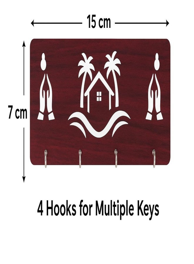 PEAK PLATE® Wooden Key Holder for Wall – 4 Hooks, Premium Wooden Finish, Decorative Wall Mounted Key Stand for Home & Office, Compact Size 15x7 cm - Image 3