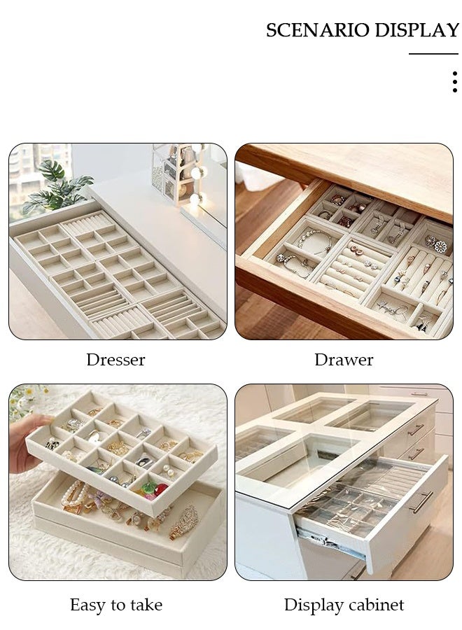 DUNISO Stackable Jewelry Trays Organizer, Closet Drawer Accessories Tray Set of 4 Drawer Organizer for Earring, Ring, Gadgets & Cosmetics, Display Organizer Necklace Storage Showcase Bracelet Removable Tray - Image 4