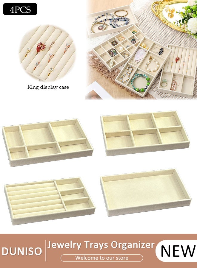 DUNISO Stackable Jewelry Trays Organizer, Closet Drawer Accessories Tray Set of 4 Drawer Organizer for Earring, Ring, Gadgets & Cosmetics, Display Organizer Necklace Storage Showcase Bracelet Removable Tray - Image 1