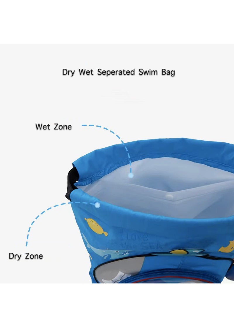 Y&D Dry Wet Separated Swim Bags, Backpack Bag Waterproof Beach Pack with Shoe Compartment, Kid Shark Drawstring for Boys Teener Camping Hiking Swimming (Blue) - Image 4