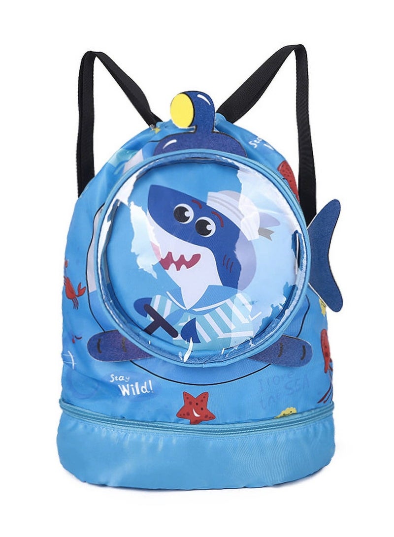 Y&D Dry Wet Separated Swim Bags, Backpack Bag Waterproof Beach Pack with Shoe Compartment, Kid Shark Drawstring for Boys Teener Camping Hiking Swimming (Blue) - Image 1