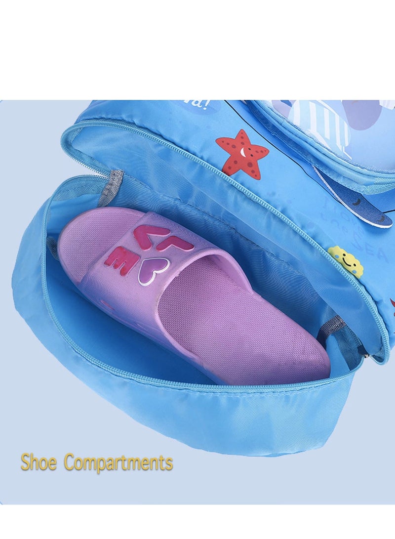 Y&D Dry Wet Separated Swim Bags, Backpack Bag Waterproof Beach Pack with Shoe Compartment, Kid Shark Drawstring for Boys Teener Camping Hiking Swimming (Blue) - Image 5