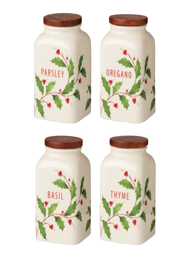 Lenox 895049 Holiday Cooking Spice Jars, Set of 4, Christmas Theme - Image 1