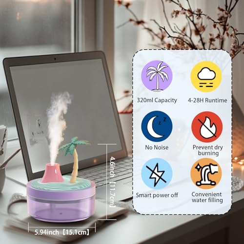 ShunChengFa Cute Mini Humidifier 320mL Cool Mist Humidifie mute with 2 Mist Modes, for Home/Nursery/Office, Portable Mini Air Moisturizer,rechargeable mini humidifier(Coconut tree) - Image 2