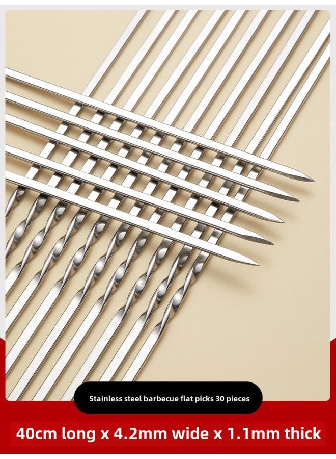 Barbecue Stick Stainless Steel Kebab Mutton Skewers Special Flat Stick Iron Bar Outdoor Picnic Barbecue Essential Complete Set Of Tools-Color:[pack Of 30]❤Extra Thick Lengthened❤Style [stainless Steel Material]  - Image 1