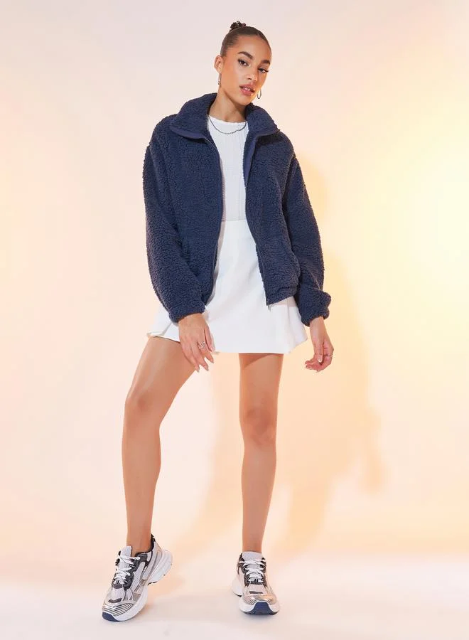 Styli Regular Fit Regular Length Faux Fur Bomber Jacket