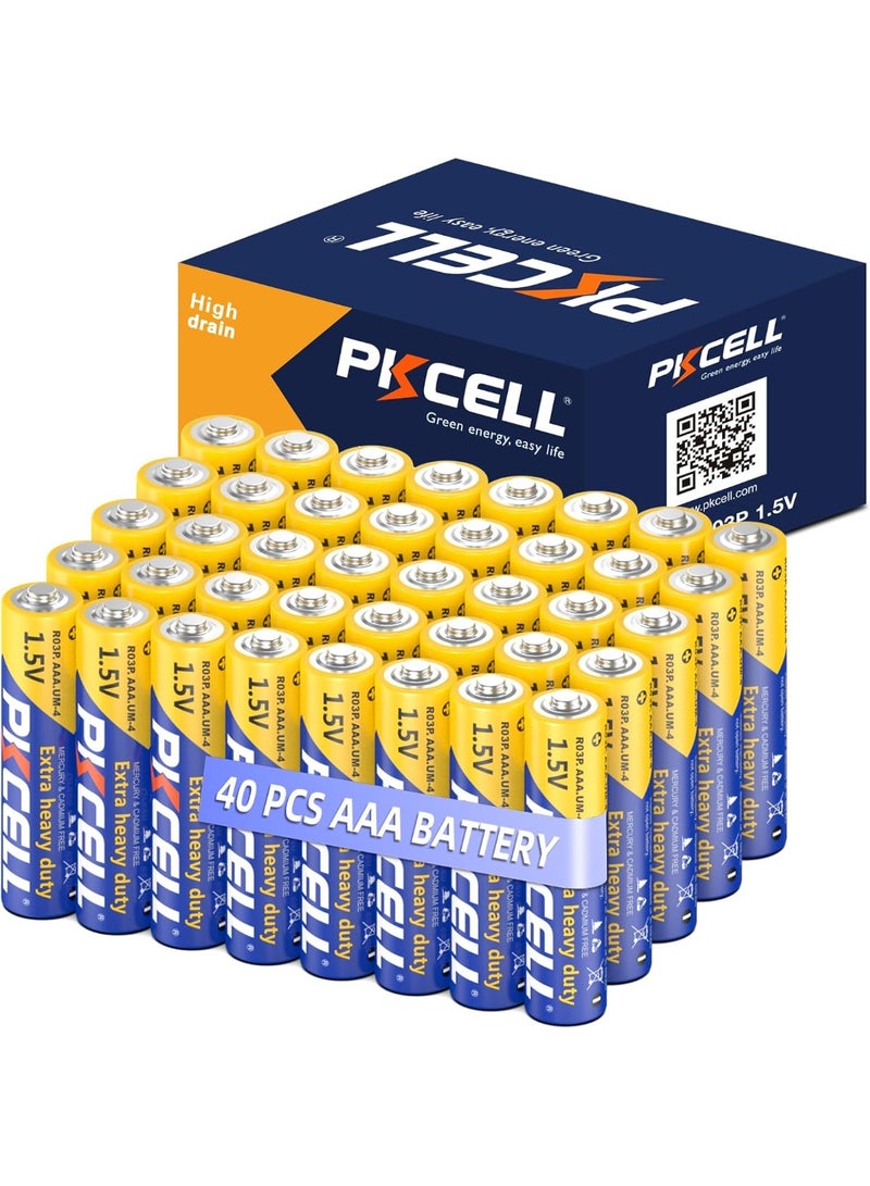 PKCELL AAA Batteries 40 Pack, Triple A Batteries, 1.5V High-Performance Carbon Battery for LED Candles Clock Remote Controls Flashlights - Image 1