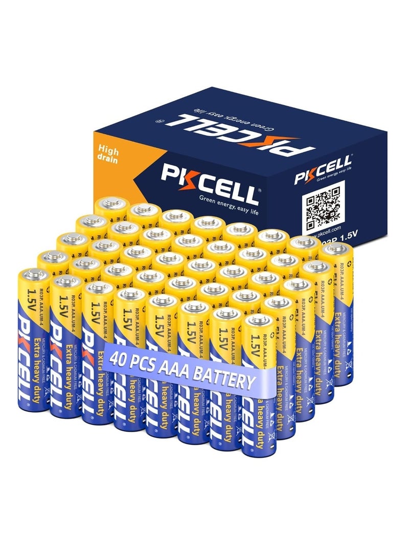 PKCELL AAA Batteries 40 Pack, Triple A Batteries, 1.5V High-Performance Carbon Battery for LED Candles Clock Remote Controls Flashlights - Image 1