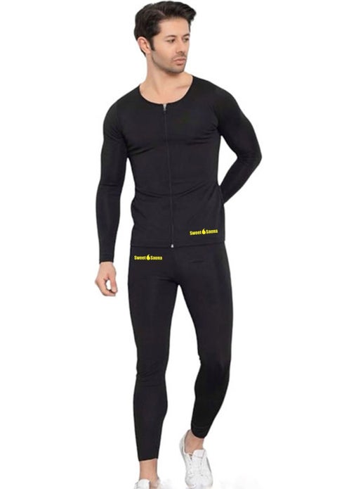 TECHNO 8Q Thermal Zippered Long Sleeve Top and Leggings Set Men's Suit Length Flexible Exercise Sportswear Set  - Image 3