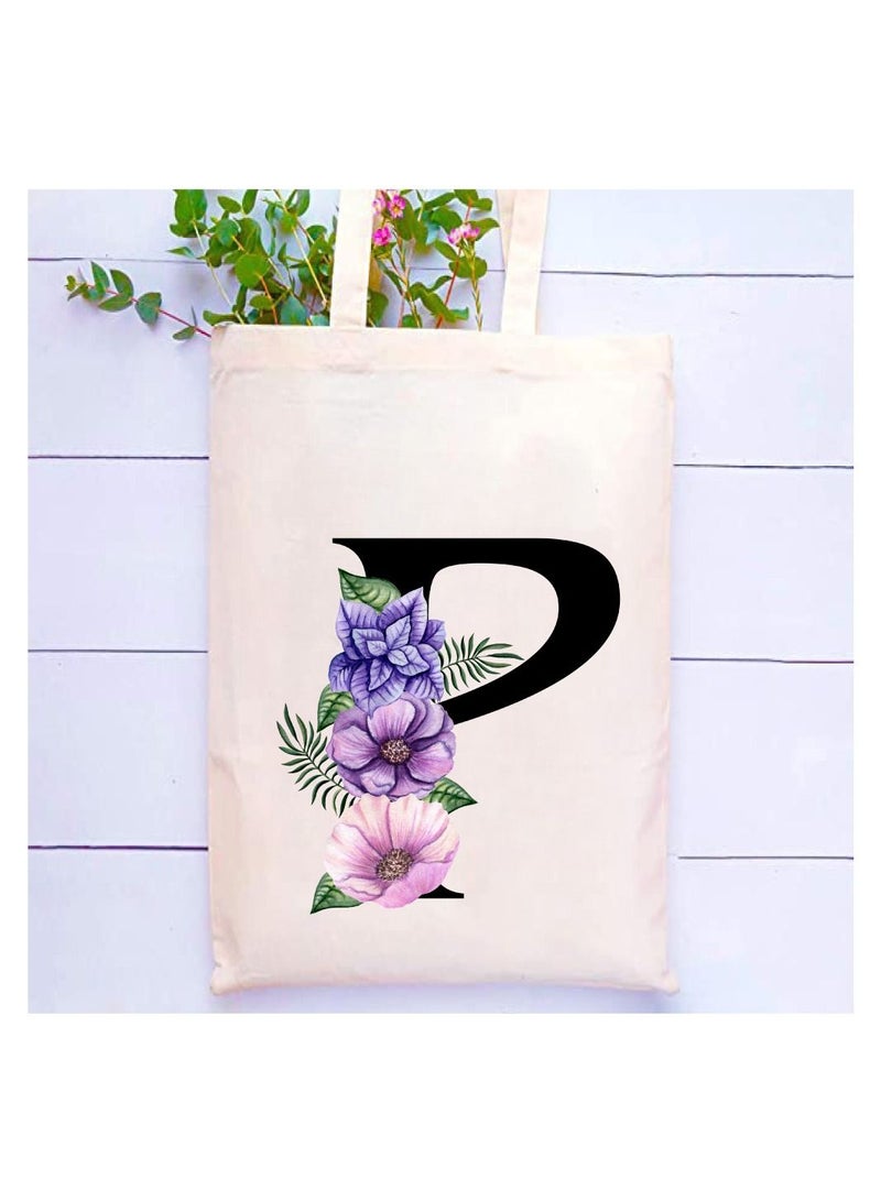 PRINTSHOP4ME Eco-Friendly Canvas Cotton Tote Bag with Floral Design on Initial Letters Printed Bridesmaids Bags for Women- Reusable Shopping Bag, Party Gift Idea and Cotton Gift Bag - Image 2